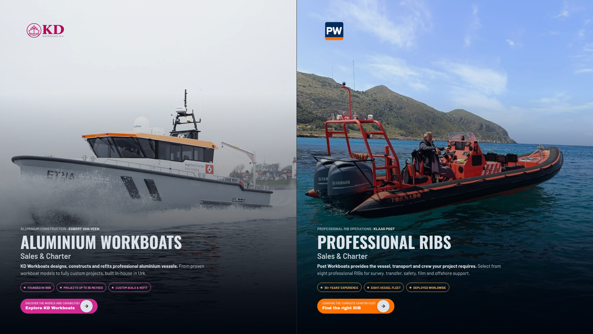 Homepage van Workboats.nl volledig weergegeven op een laptop