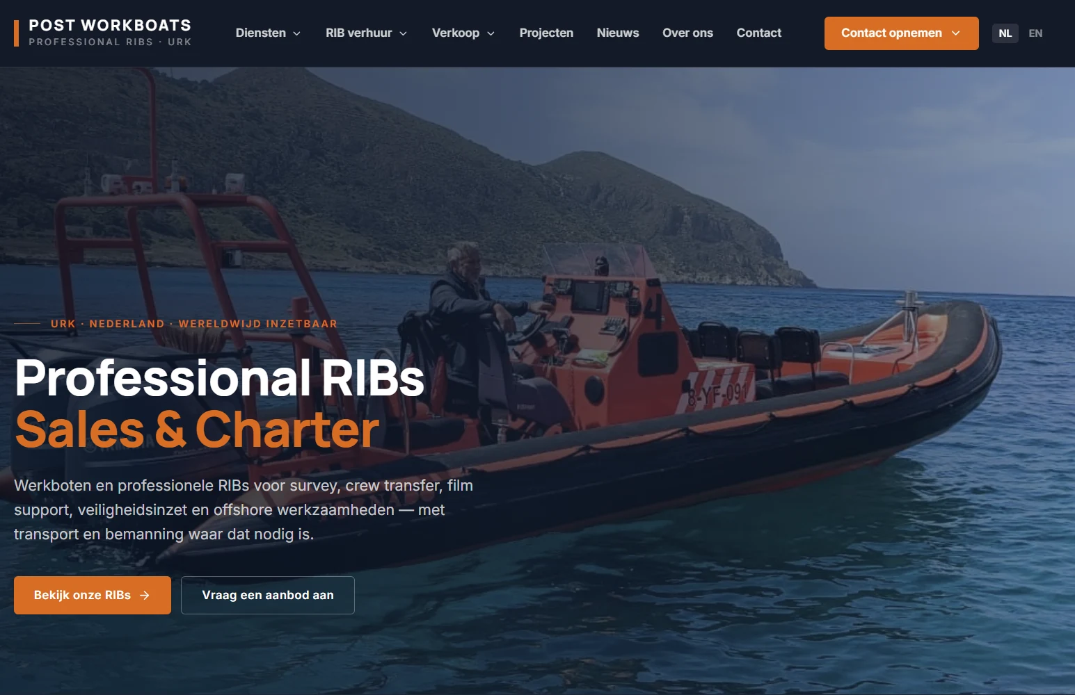 Website van Post Workboats volledig weergegeven op een laptop