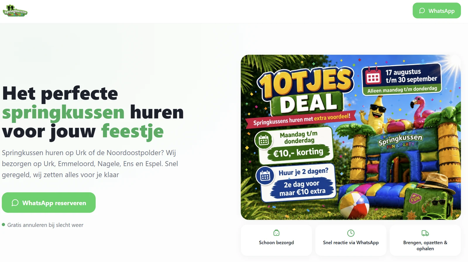 Website van Springkussen Urk volledig weergegeven op een laptop